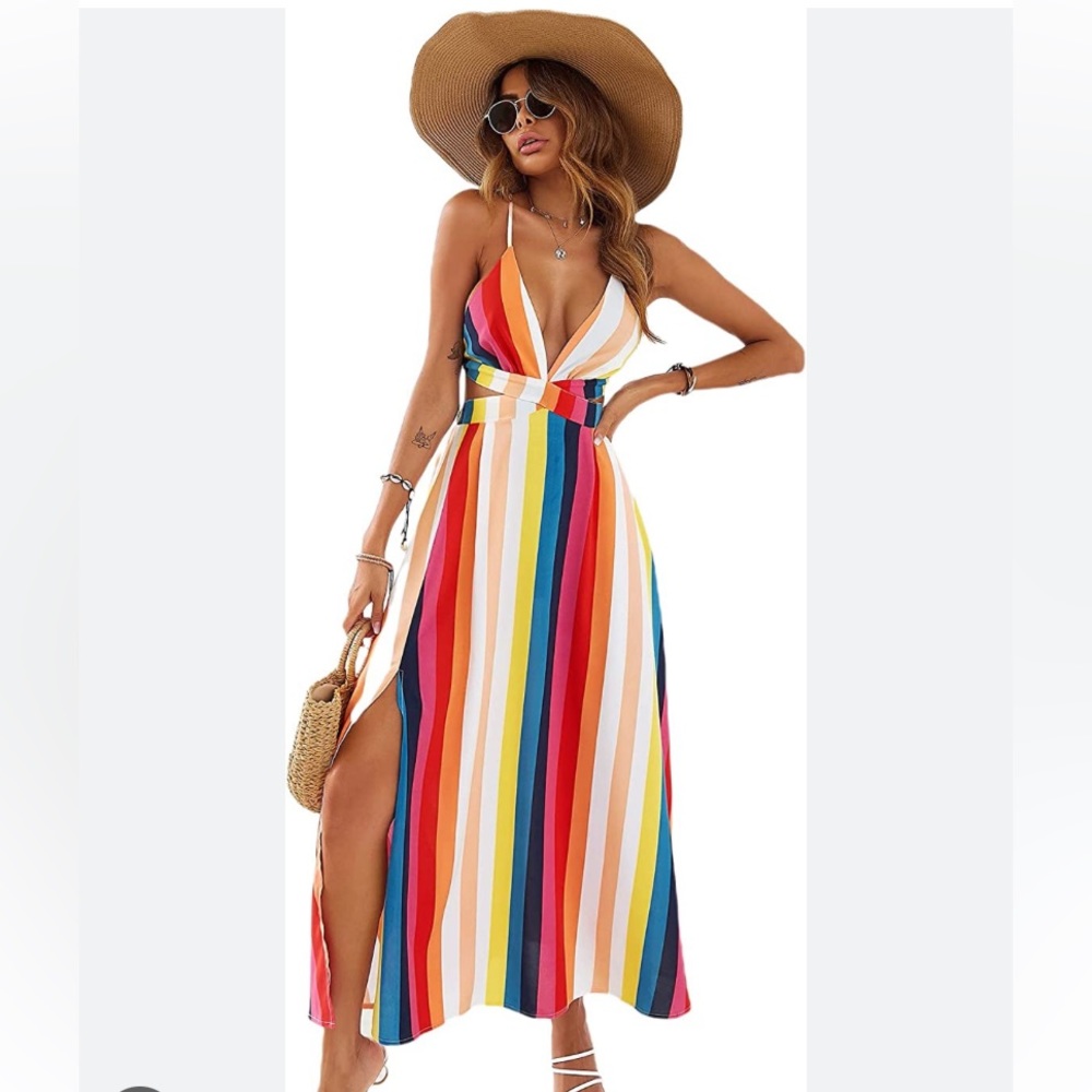 🌻Bright color stripe maxi dress 🌺